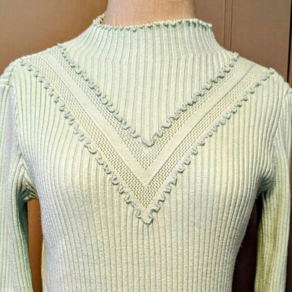 English Factory Anthropologie Scallop High Mock Neck Ribbed Sweater Boho Stretch - Picture 4 of 4